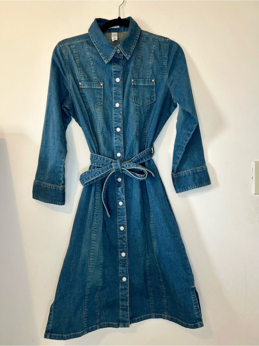 Vintage Y2K Old Navy Stretch Denim Midi Shirt Dress Size 2 2004